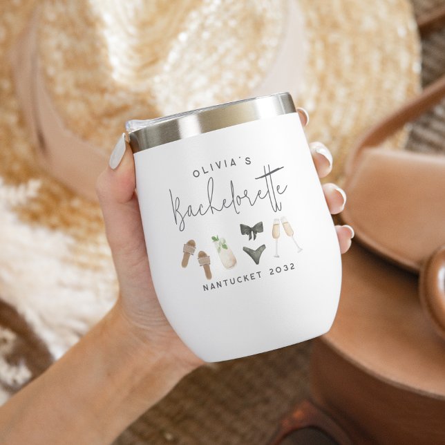Summer Neutrals Personalized Bachelorette Party Thermal Wine Tumbler (Creator Uploaded)