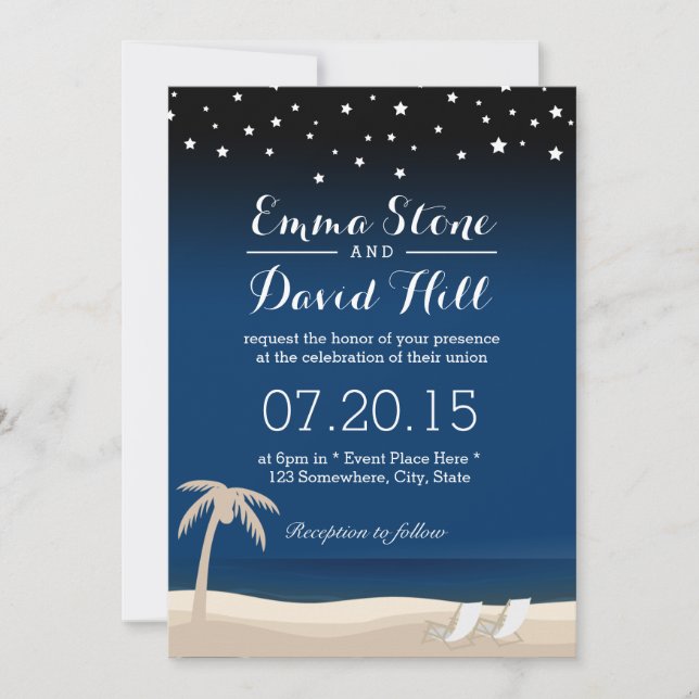 Summer Night Beach Wedding Invitations (Front)