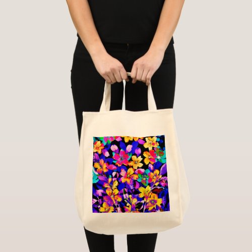 Summer Night Blooming Garden Flowers Tote Bag