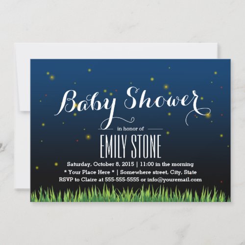 Stylish Summer Night Fireflies Baby Shower 5x7 Paper Invitation Card