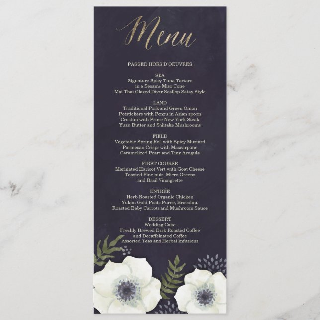 Summer Night Flowers Wedding Menu Card (Front)