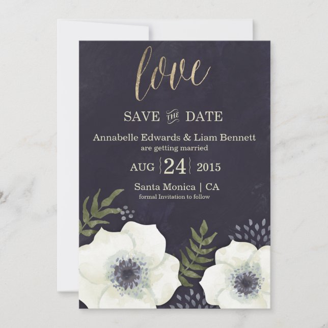 Summer Night Flowers Wedding Save the Date Card (Front)