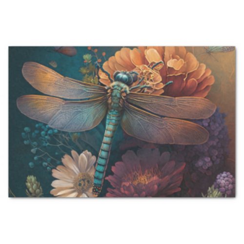 Summer Night Midnight Dragonfly Flower Decoupage Tissue Paper