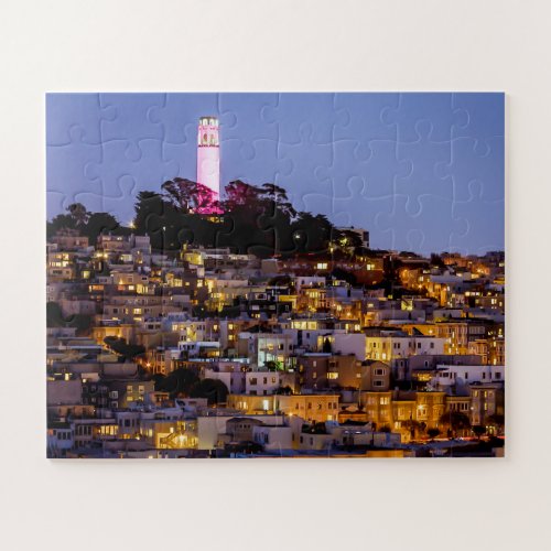 summer night San Francisco Coit Tower homes  Jigsaw Puzzle