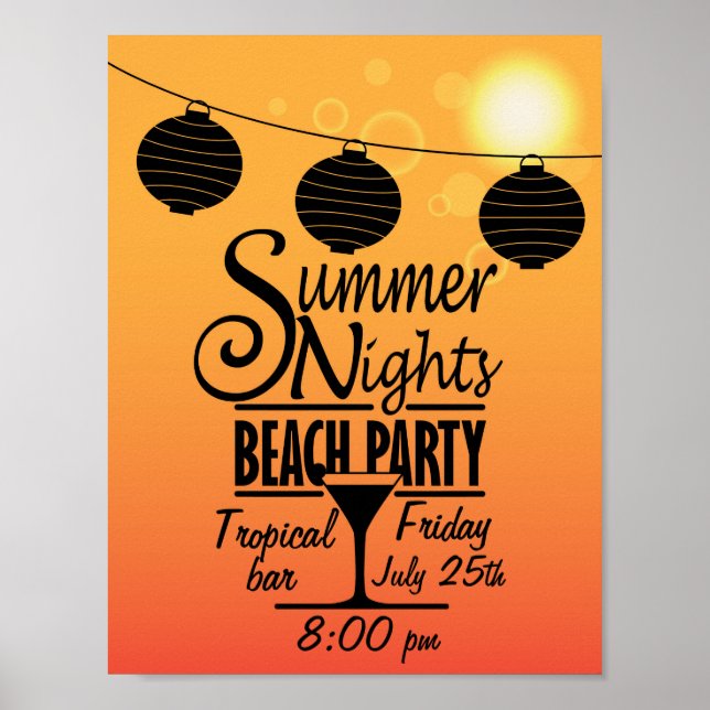 Summer nights beach party invitation design poster (Front)