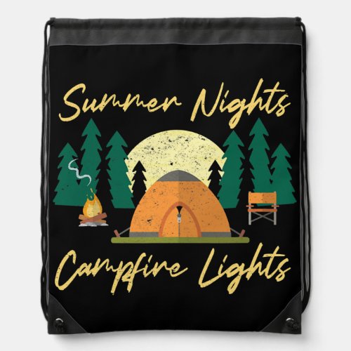 Summer Nights Campfire Lights Hiking Camper Funny Drawstring Bag