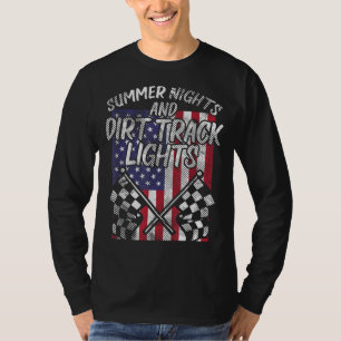 Summer Nights Dirt Track Lights Flag Motocross Rac T-Shirt