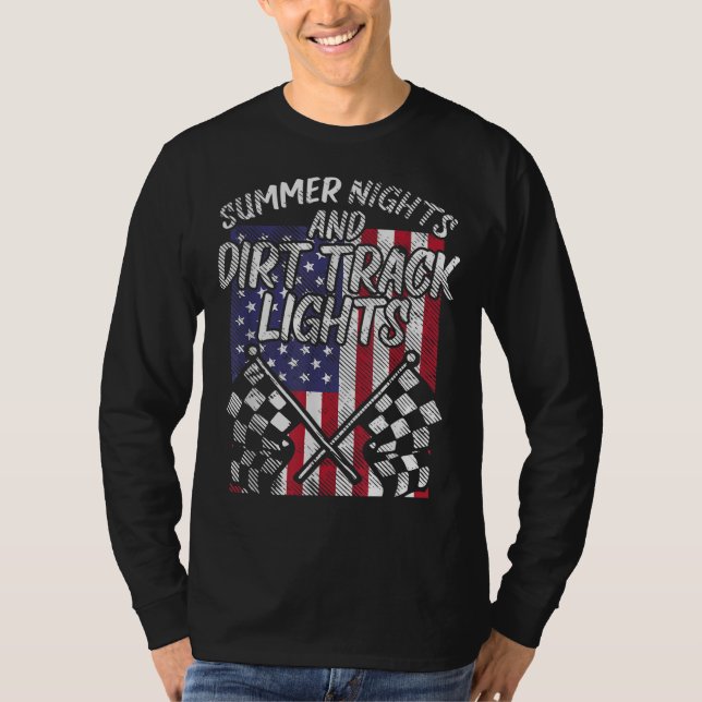 Summer Nights Dirt Track Lights Flag Motocross Rac T-Shirt (Front)