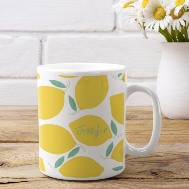 Summer Novelty Lemon-Pattern Printed Personalized  Coffee Mug (Creator Uploaded)