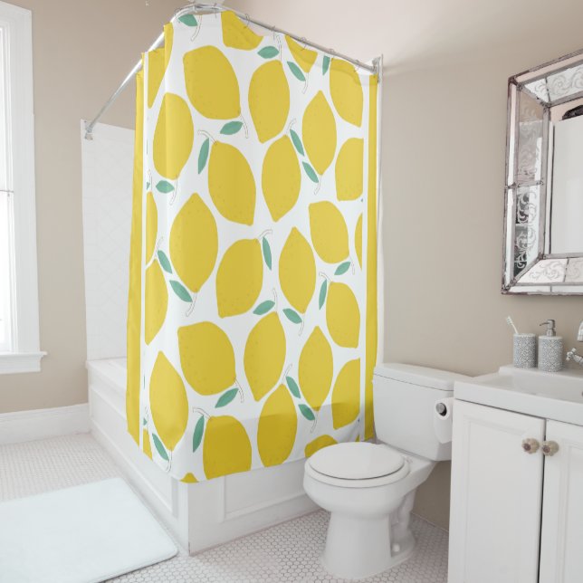 Summer Novelty Lemon-Pattern Printed Shower Curtain (In Situ)