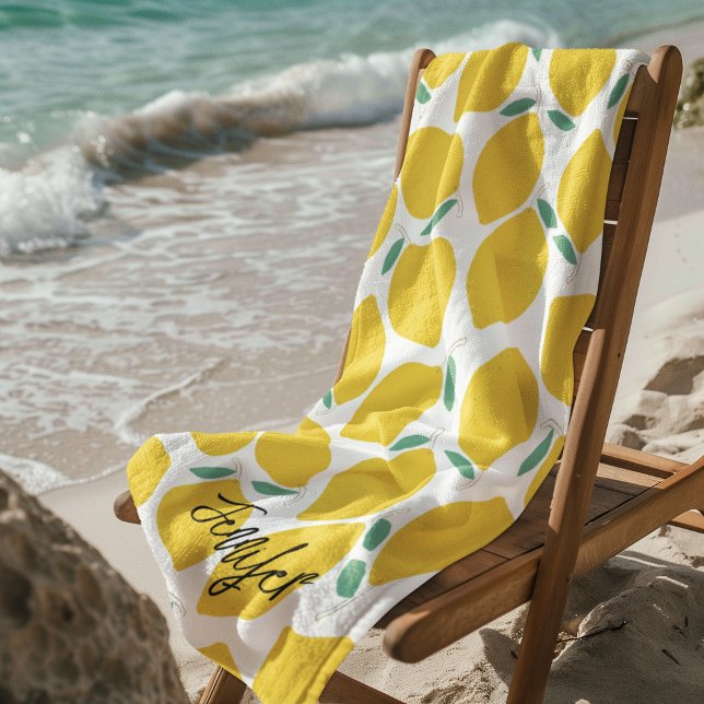 Summer Novelty Lemon-Patterned Personalized Gift Beach Towel (Creator Uploaded)