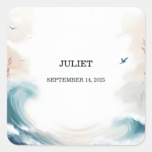 Summer Ocean Beach Blue Water Bridal Shower Square Sticker