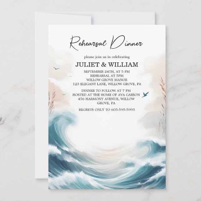 Summer Ocean Beach Destination Rehearsal Dinner Invitation (Front)