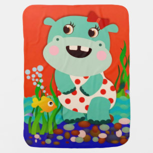 Summer Ocean Beach Fish Happy Baby Hippo Blanket