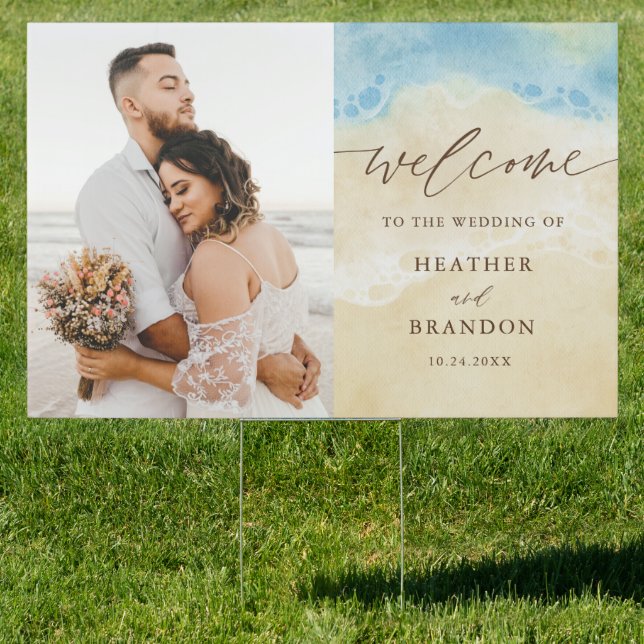 Summer Ocean Beach Wedding Welcome Yard Sign (Insitu)