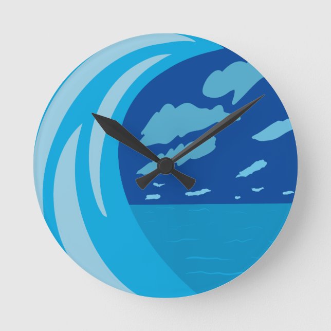 Summer Ocean blue Wave Dark Blue sky Round Clock (Front)