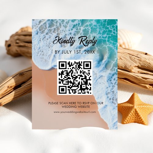 Summer Ocean Breeze Coastal Beach Wedding QR Code RSVP Card