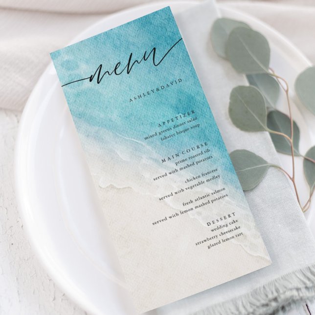 Summer Ocean Coastal Beach Wedding Menu Cards (Creator Uploaded)