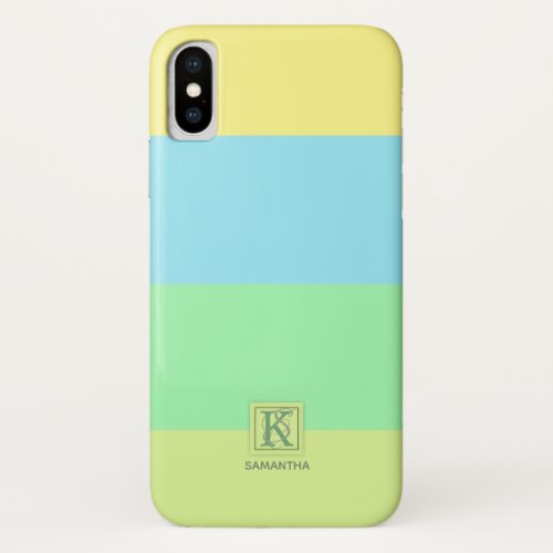 Summer Ocean Lime Color Palette Stripes Monogram iPhone X Case