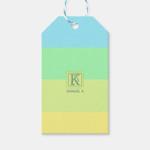 Summer Ocean Lime Color Palette Stripes Monogram Gift Tags