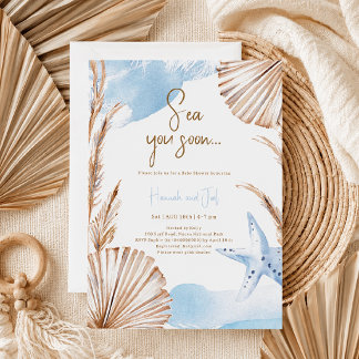 Summer Ocean Sea You Soon Blue Boy Baby Shower Invitation
