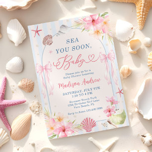 Summer Ocean Sea you Soon Seashell Baby Shower Invitation