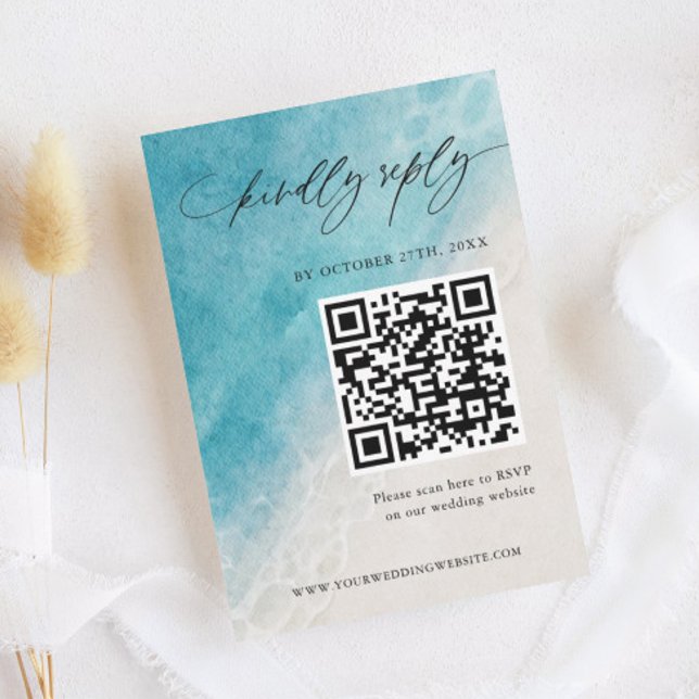 Summer Ocean Watercolor Beach Wedding RSVP Card (Creator Uploaded)