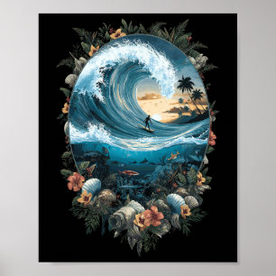 Summer Ocean Wave Surfing Tropical Beach Reef Poster
