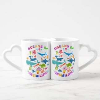 Summer Oceans Of Sea Animal Reading Librarian  Coffee Mug Set