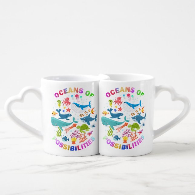 Summer Oceans Of Sea Animal Reading Librarian  Coffee Mug Set (Front Nesting)