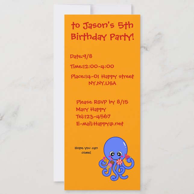 Summer octopus invitation (Front)