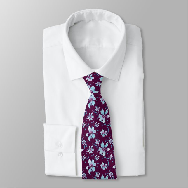 Summer of '69- Blue & Maroon Floral Neck Tie (Tied)