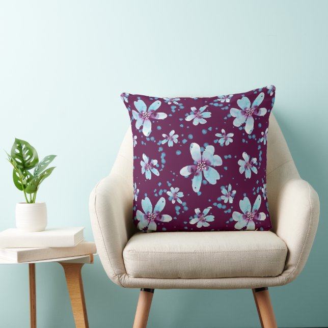 Summer of '69-Magenta Watercolor Floral Throw Pillow (Chair)