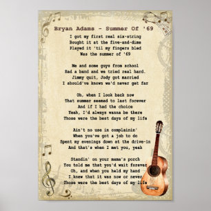 Summer Of 69 Song Lyric Vintage Wall Art Print