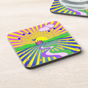 Summer of Love Colorful Psychedelic 60s 70s Beverage Coaster