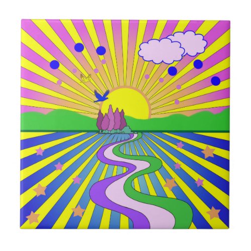 Summer of Love Colorful Psychedelic 60s 70s   Ceramic Tile