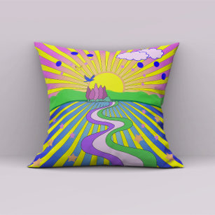 Summer of Love Colorful Psychedelic 60s 70s Throw Pillow