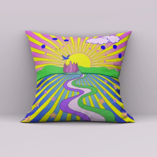 Summer of Love Colorful Psychedelic 60s 70s Throw Pillow