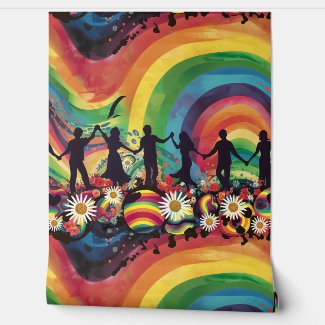 Summer of Love Flower Power Rainbow Peel and Stick Wallpaper