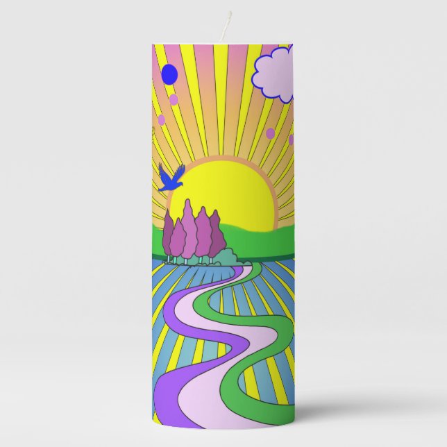 Summer of Love Groovy Psychedelic 60s 70s    Pillar Candle (Front)
