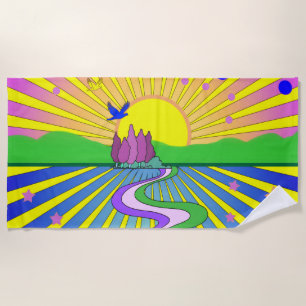Summer of Love Psychedelic Sixties Sunburst     Beach Towel