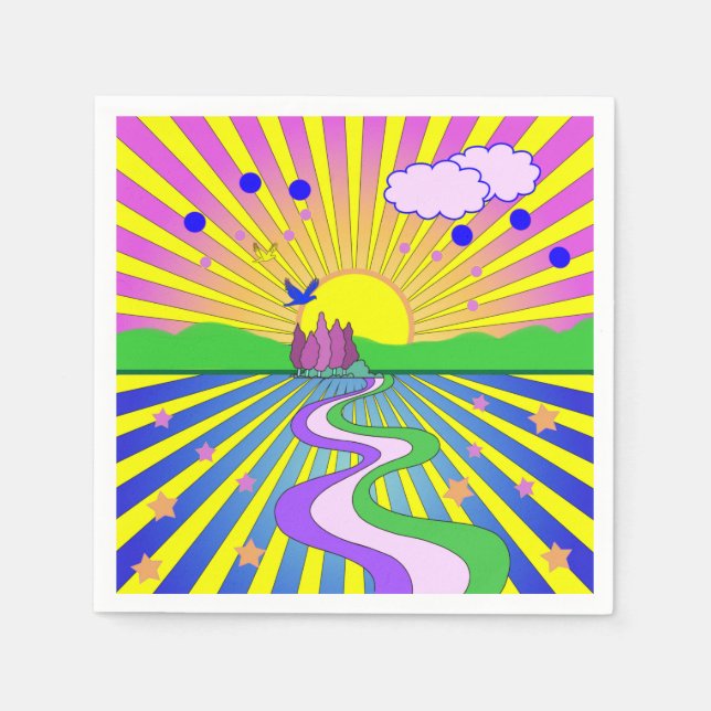 Summer of Love Psychedelic Sixties Sunburst   Napkins (Front)