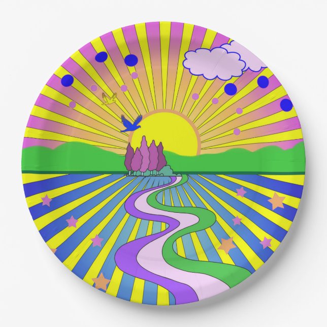 Summer of Love Psychedelic Sixties Sunburst    Paper Plates (Front)