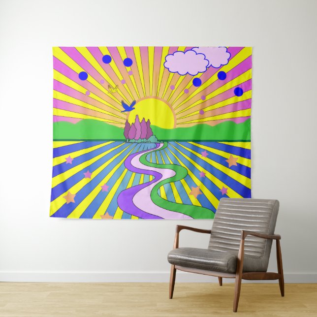 Summer of Love Psychedelic Sixties Sunburst Tapestry (In Situ (Horizontal))