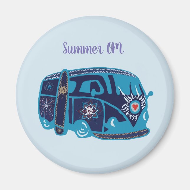Summer Om Hippie Van Standard, 5.7 Cm Round Magnet (Front)