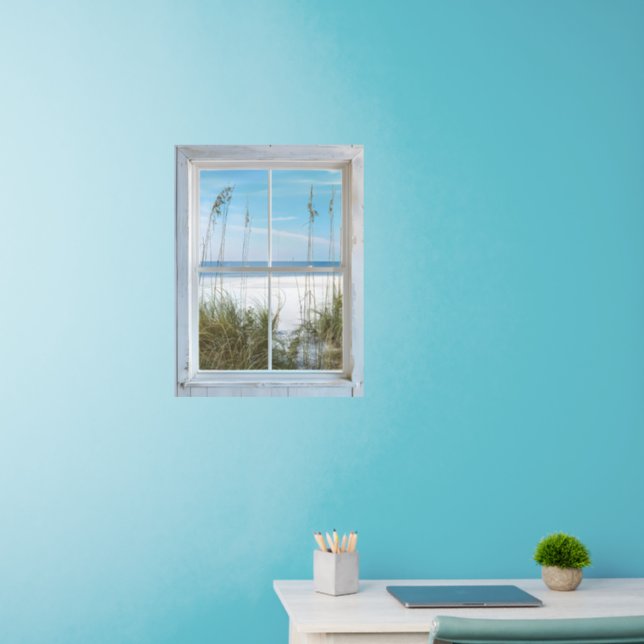 Summer on Beach Window View Wall Decal (Home Office)