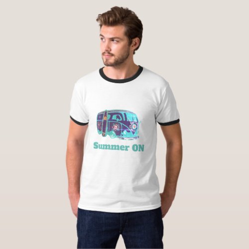 Summer On HippieVan Mens Basic Ringer T_Shirt T_Shirt