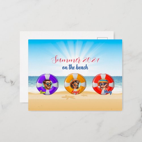 Summer on the beach foil holiday postcard