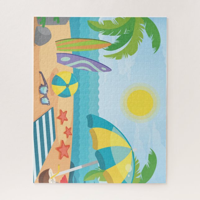 Summer on the Beach with Surf Boards & Palm Trees Jigsaw Puzzle (Vertical)