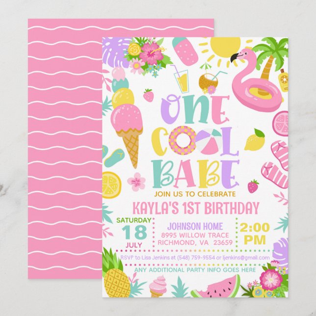 Summer One Cool Babe Birthday Party Invitation (Front/Back)